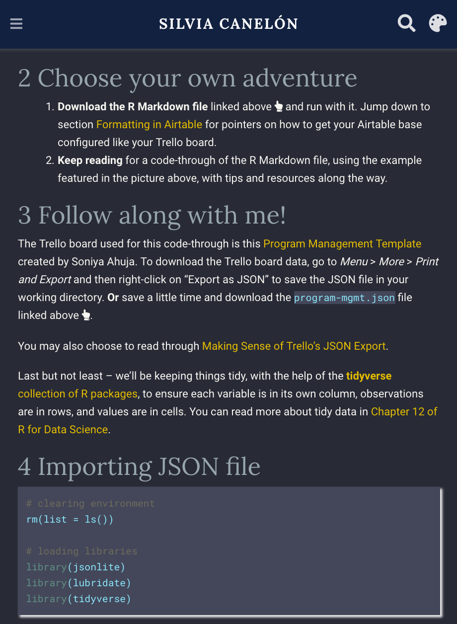 Out-of-the-box colors included an eggplant page background with a light purple foreground. The issue I perceived was that these colors clashed with the navy blue and gold color changes I had made and was happy with in the light mode. I particularly was bothered by a cyan color highlight for code text